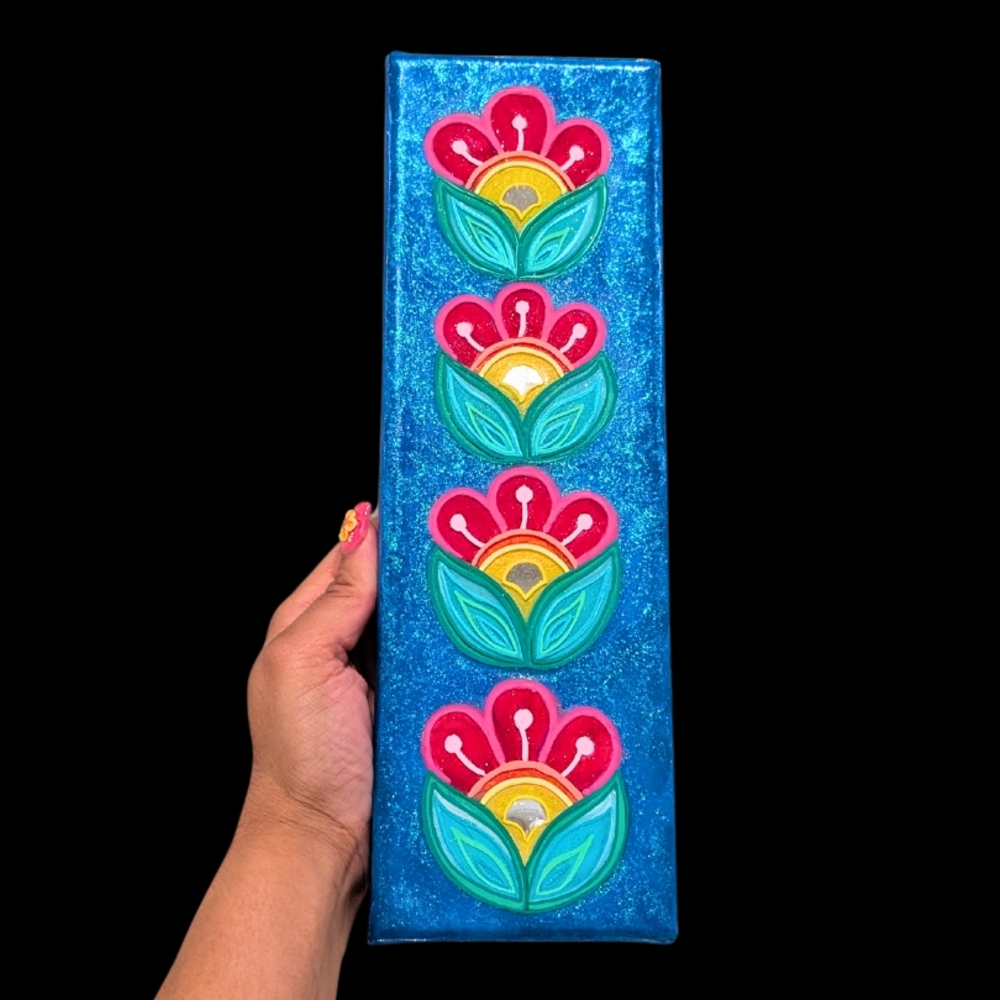 "Bloom and Glow" - Colorful Floral Mixed Media On Canvas Original Art